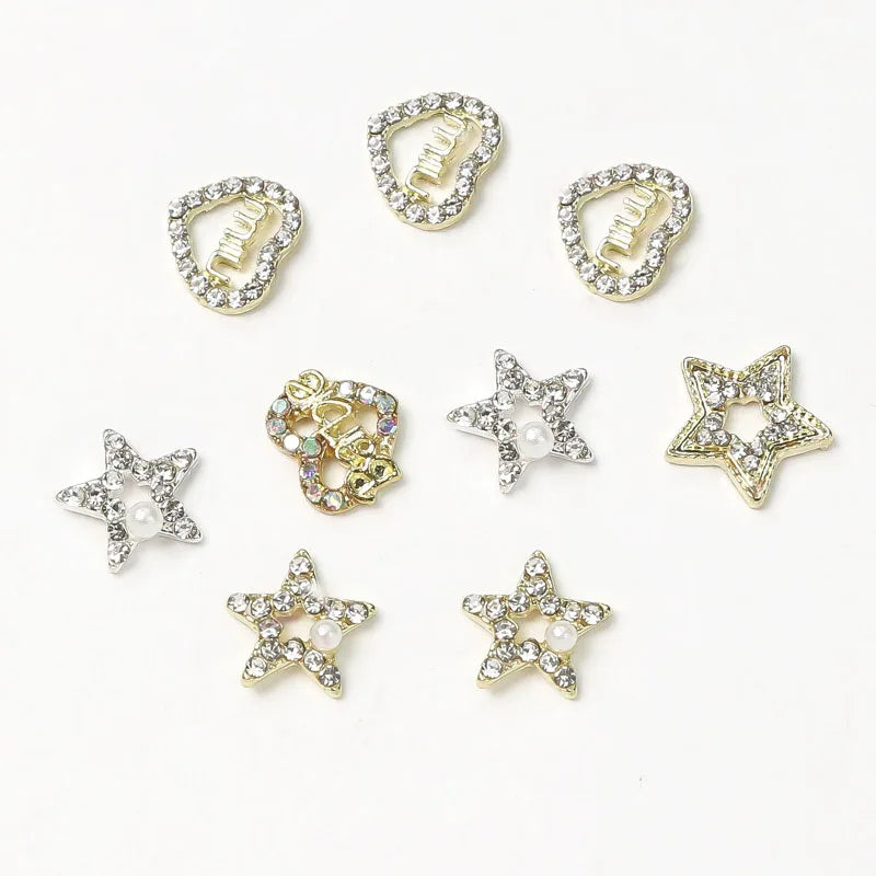 Charms Ongles 10pcs – Cœurs, Perles