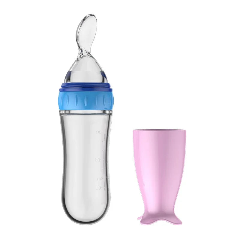 Biberon Bébé Silicone avec Cuillère - Biberon à Pousse