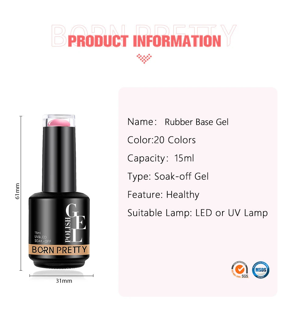 BORN PRETTY 15ml Rubber Base Gel Varnis Semi Permanent