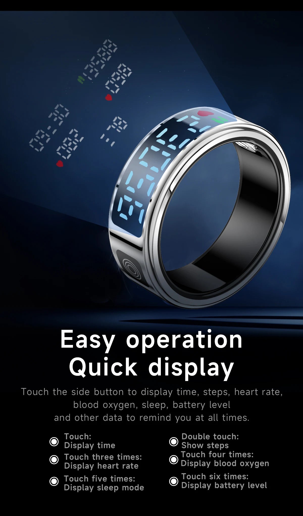 SR08 Smart Ring - LED, Bluetooth 5.1, étanchéité 5ATM