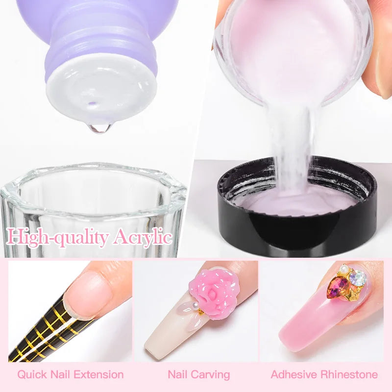 MEET ACROSS 10g poudre acrylique transparente rose blanc polymère professionnel pour extension d'ongles français nail art pas besoin de lampe durcissement