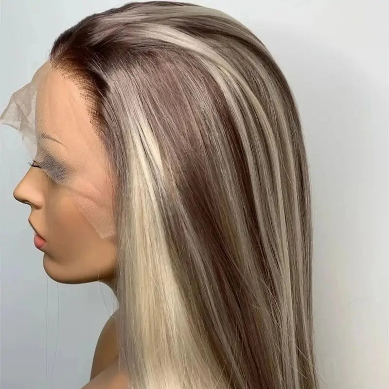 Perruque Synthétique Lace Front Ombre Blond Cendré Brun – HD Invisible