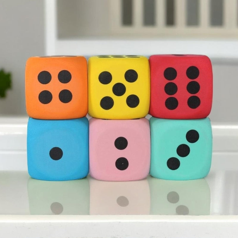 Dés en Mousse Colorés – 80mm, Pour Jeu et Apprentissage Mathématiques