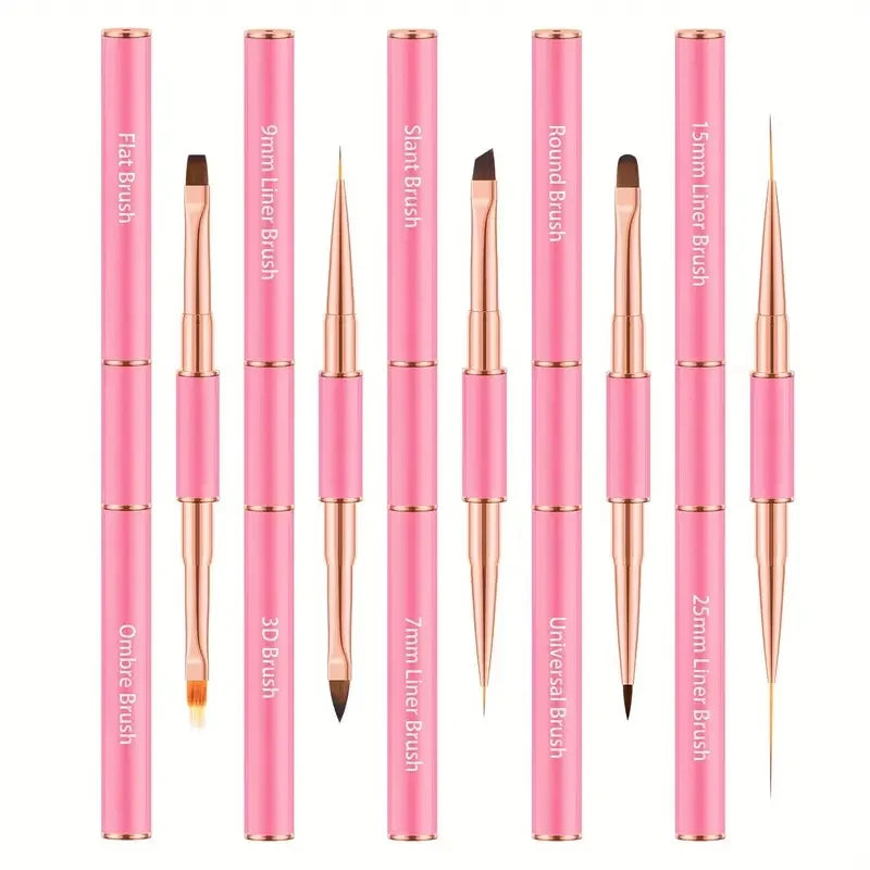 Set 5 Pinceaux Nail Art – Double Embout & Précision Ligne Fine