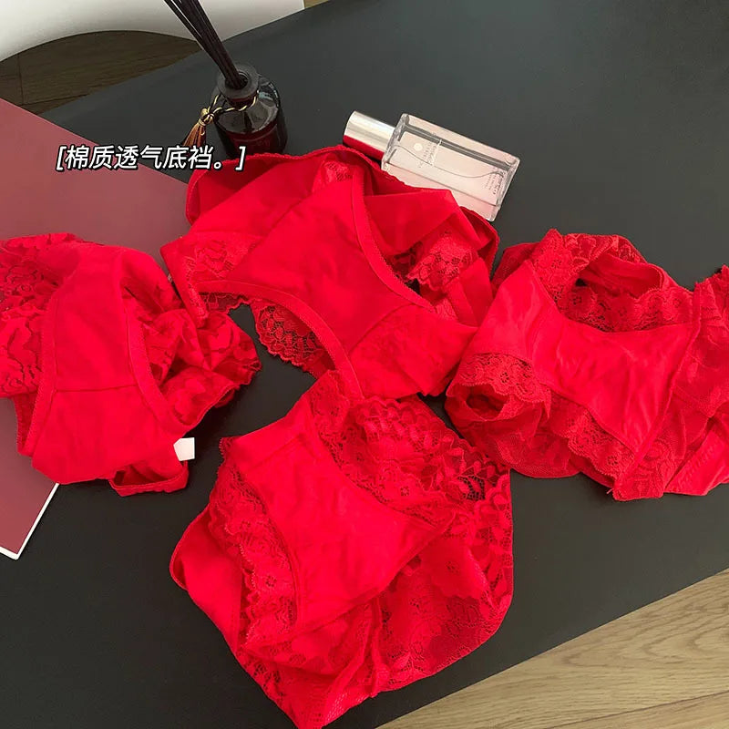 Culottes Femme Rouge – Dentelle Sexy & Seamless, Taille Moyenne