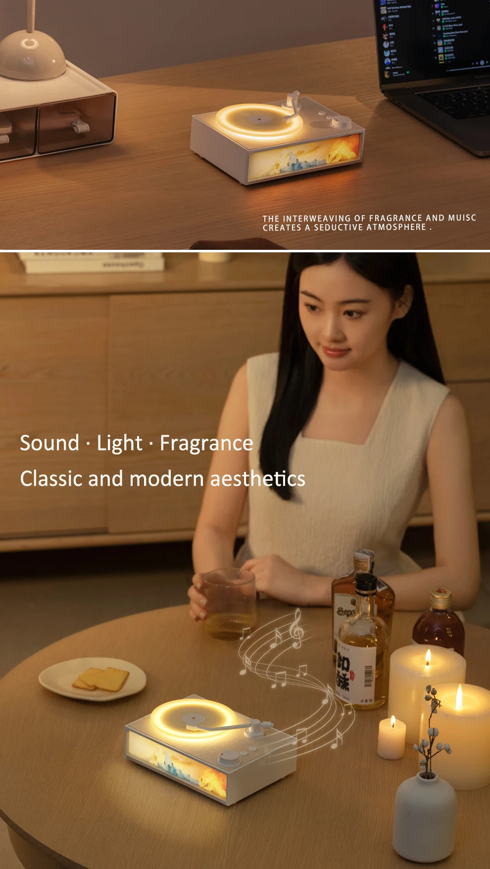 Haut-parleur Bluetooth aromathérapie et lampe de chevet multifonction.