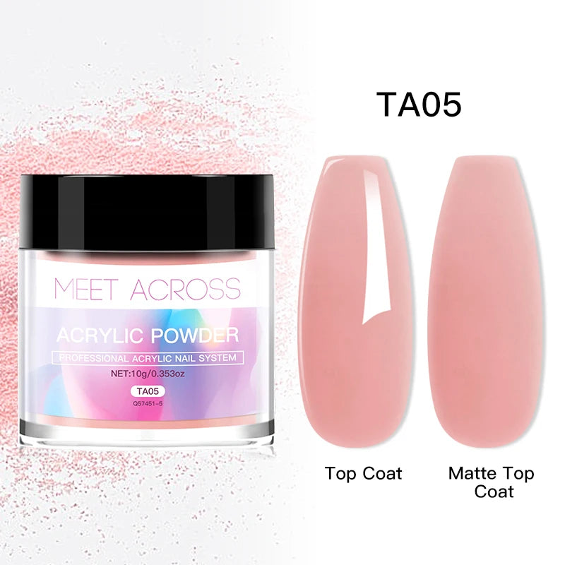 MEET ACROSS 10g poudre acrylique transparente rose blanc polymère professionnel pour extension d'ongles français nail art pas besoin de lampe durcissement