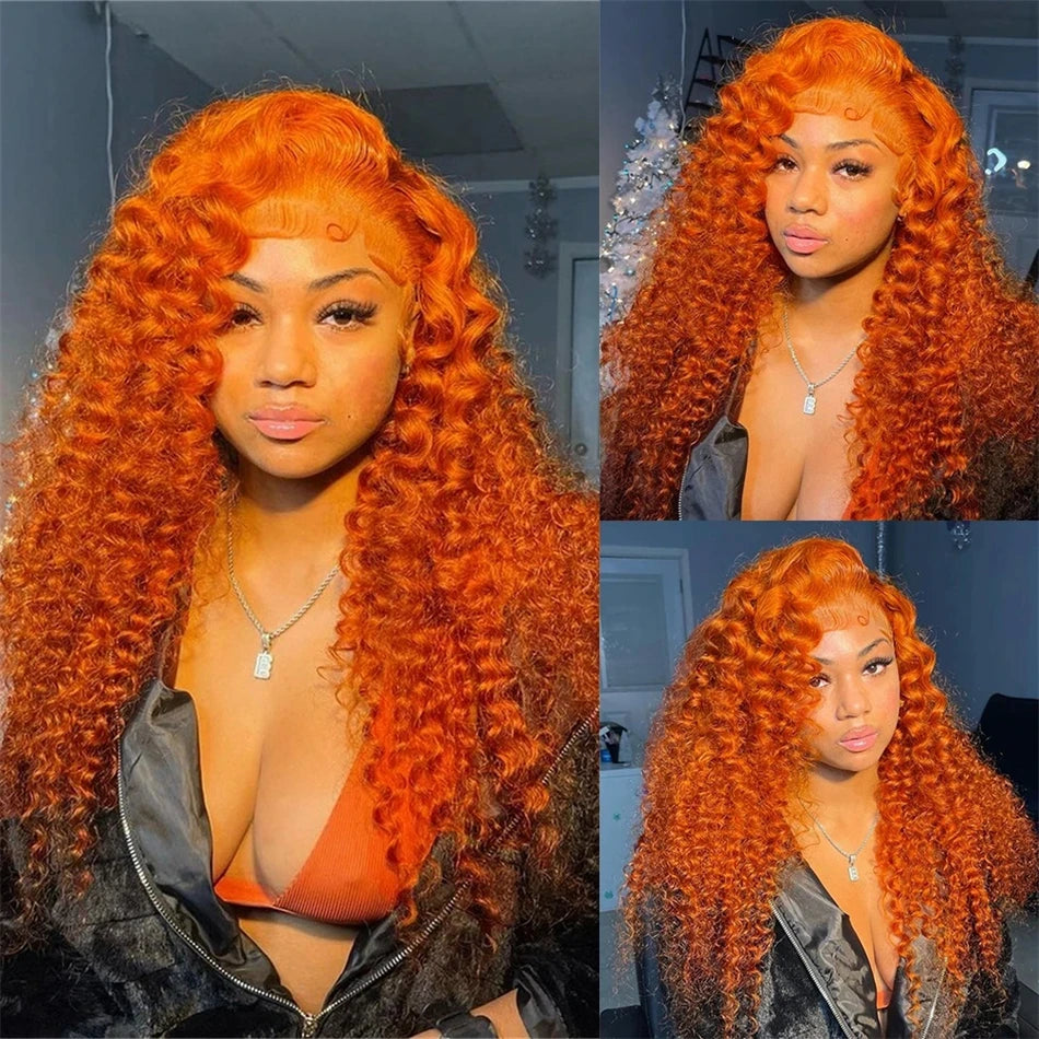 Perruque Lace Frontal 13x6 - Ondulée Ginger Orange, Cheveux Humains