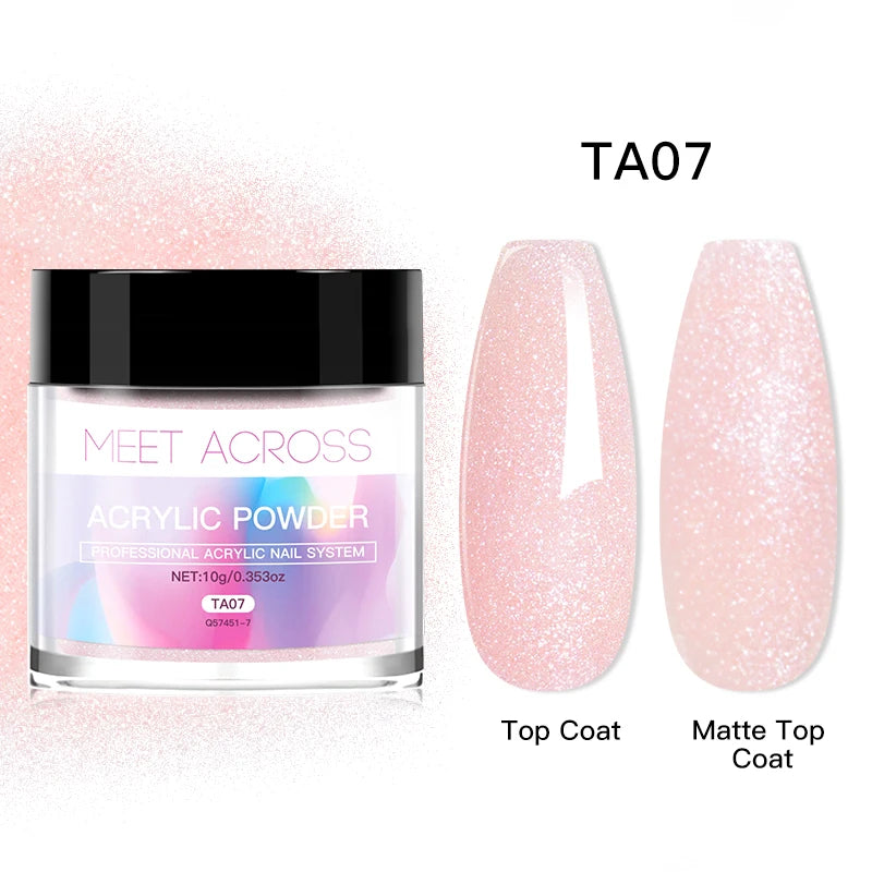 MEET ACROSS 10g poudre acrylique transparente rose blanc polymère professionnel pour extension d'ongles français nail art pas besoin de lampe durcissement