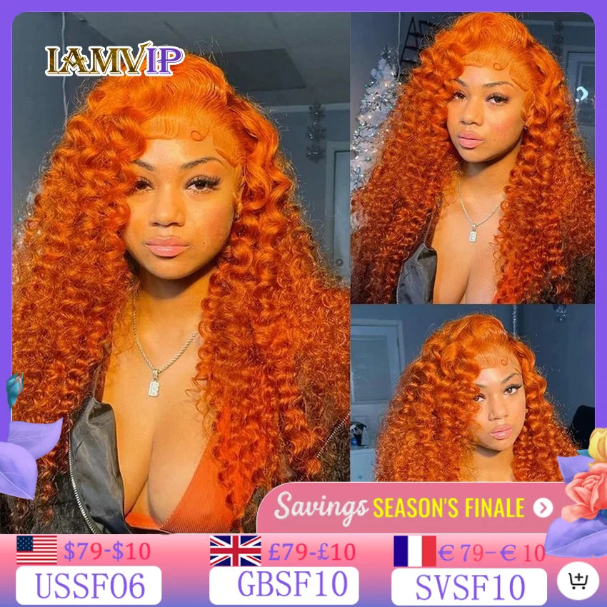 Perruque Lace Frontal 13x6 - Ondulée Ginger Orange, Cheveux Humains