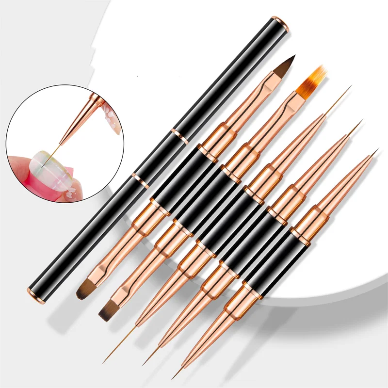 Set 5 Pinceaux Nail Art – Double Embout & Précision Ligne Fine
