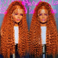 Perruque Lace Frontal 13x6 - Ondulée Ginger Orange, Cheveux Humains