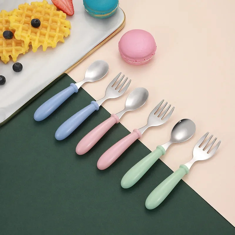 Set Vaisselle Bébé – Cuillère & Fourchette en Acier Inox, Pratique