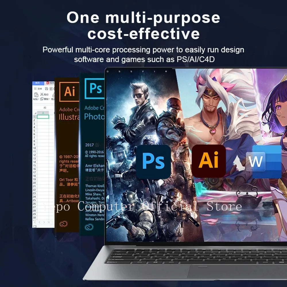 Yepo Laptop Intel Core i7, Windows 11 Pro, 15,6" 2K HD Screen, MX450 2GB, Carte Graphique Indépendante, Bureau