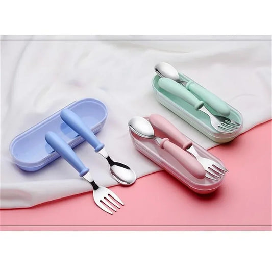 Set Vaisselle Bébé – Cuillère & Fourchette en Acier Inox, Pratique