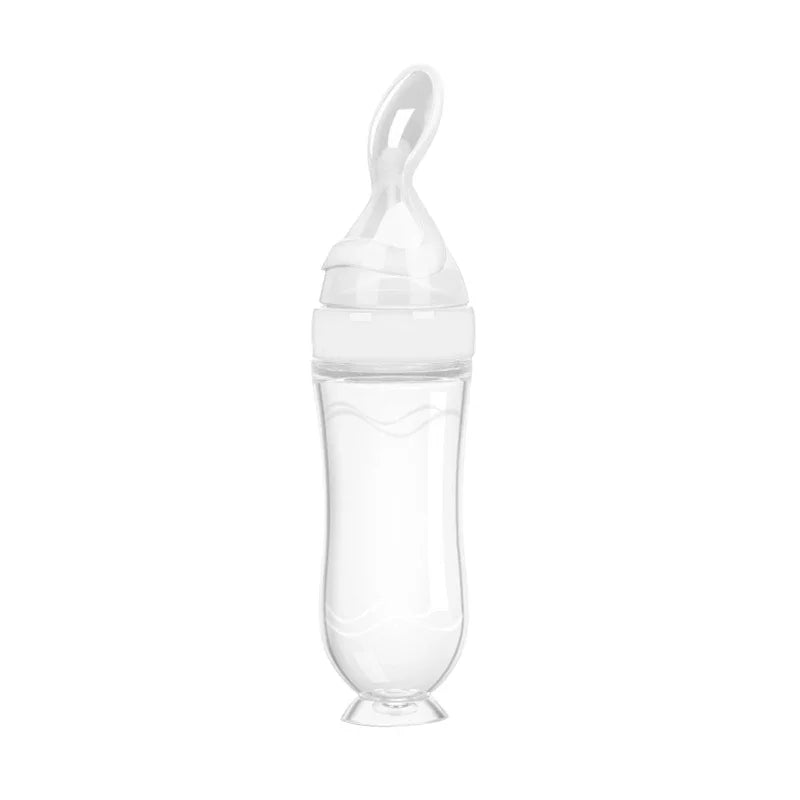 Biberon Bébé Silicone avec Cuillère - Biberon à Pousse