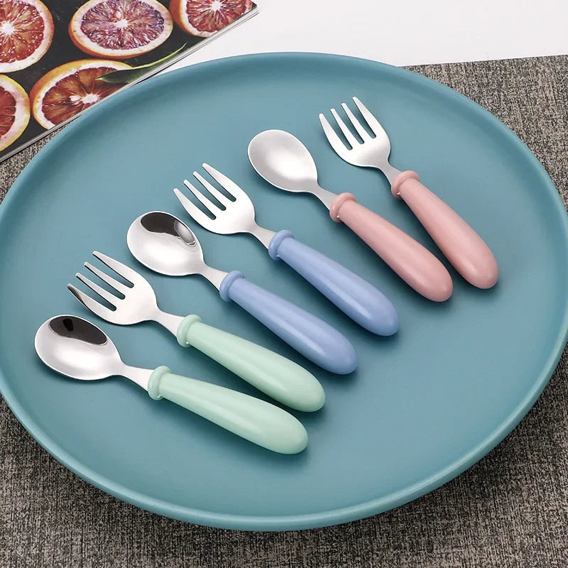 Set Vaisselle Bébé – Cuillère & Fourchette en Acier Inox, Pratique