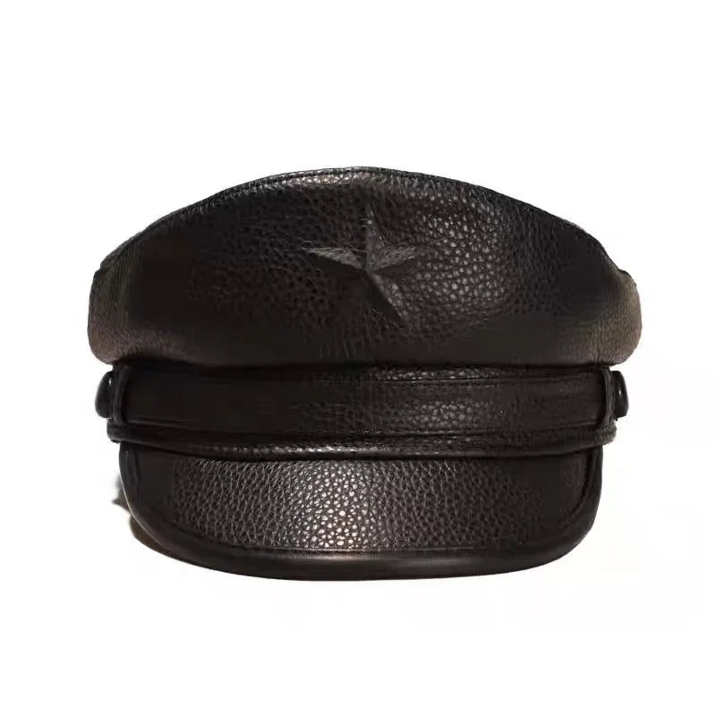 Casquette Militaire Rétro Homme, Cuir Véritable