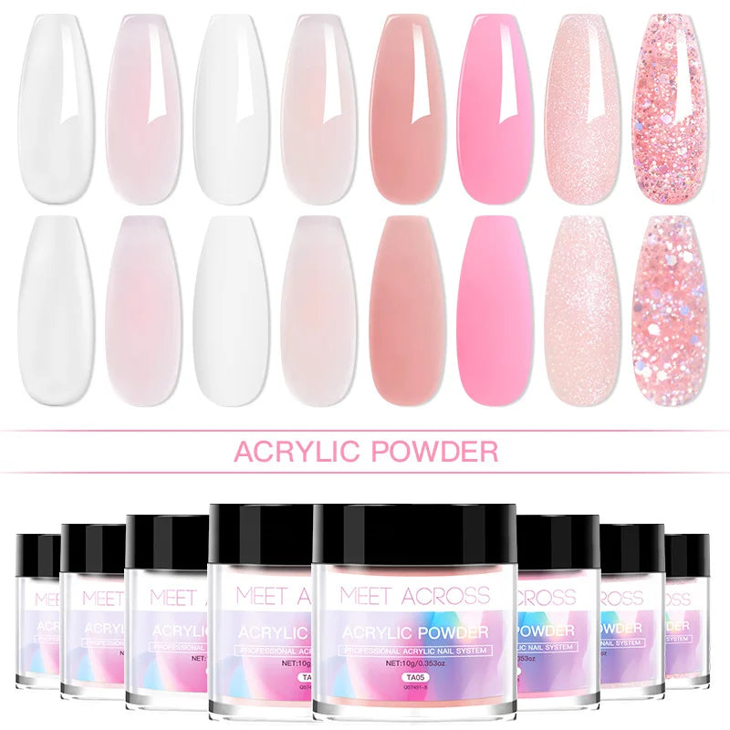 MEET ACROSS 10g poudre acrylique transparente rose blanc polymère professionnel pour extension d'ongles français nail art pas besoin de lampe durcissement