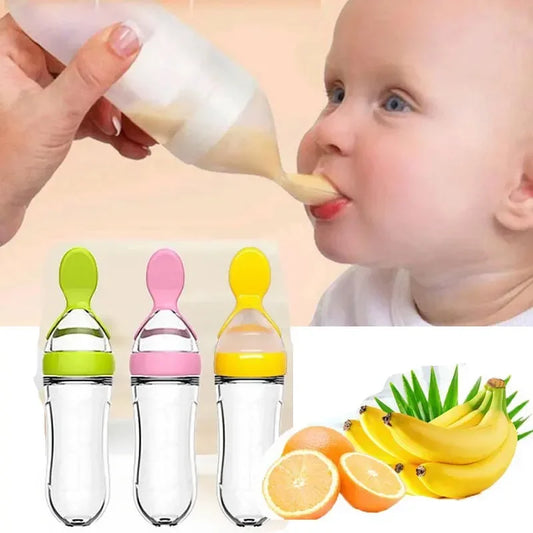 Biberon Bébé Silicone avec Cuillère - Biberon à Pousse