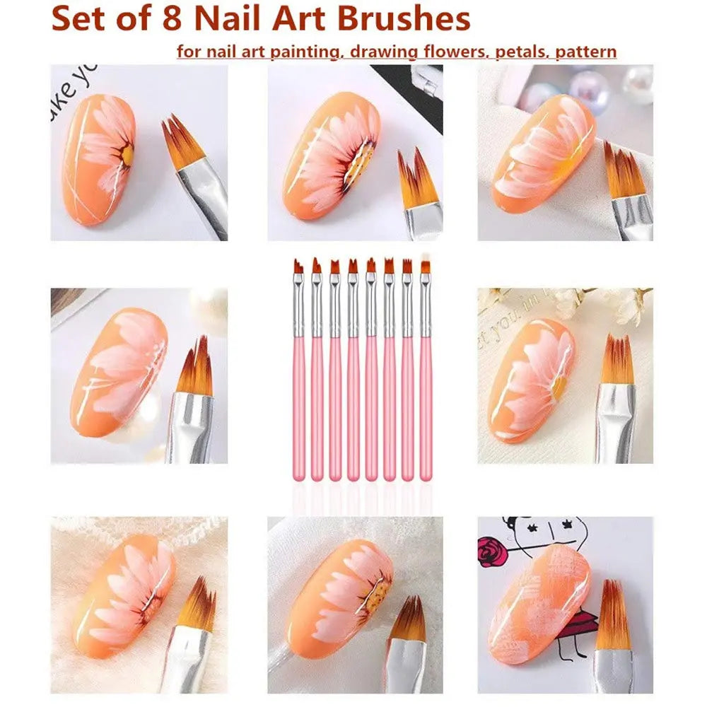 Set 8 Pinceaux Nail Art – Dégradé, Acrylique & Gel UV