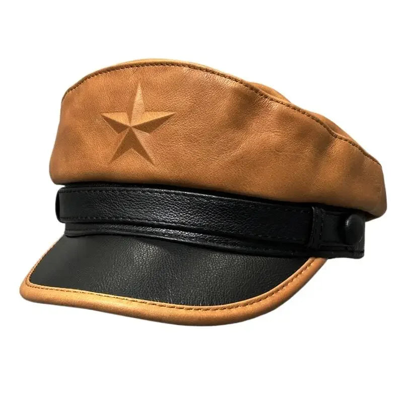 Casquette Militaire Rétro Homme, Cuir Véritable