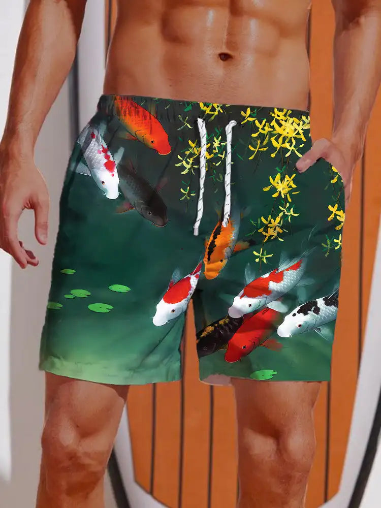 Short de Bain Homme – Impression Requin & Bateau Ukiyo-E