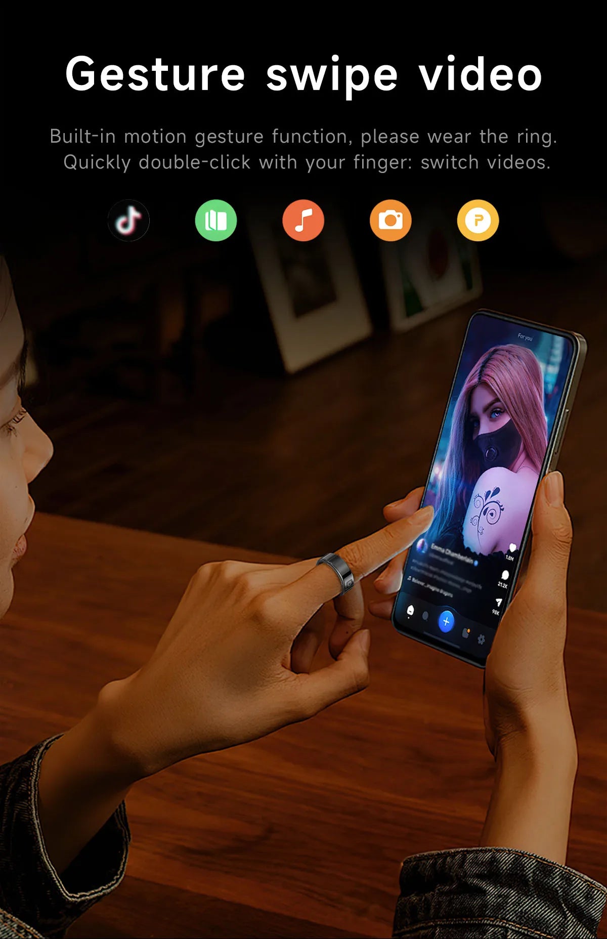 SR08 Smart Ring - LED, Bluetooth 5.1, étanchéité 5ATM