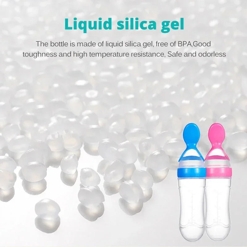 Biberon Bébé Silicone avec Cuillère - Biberon à Pousse