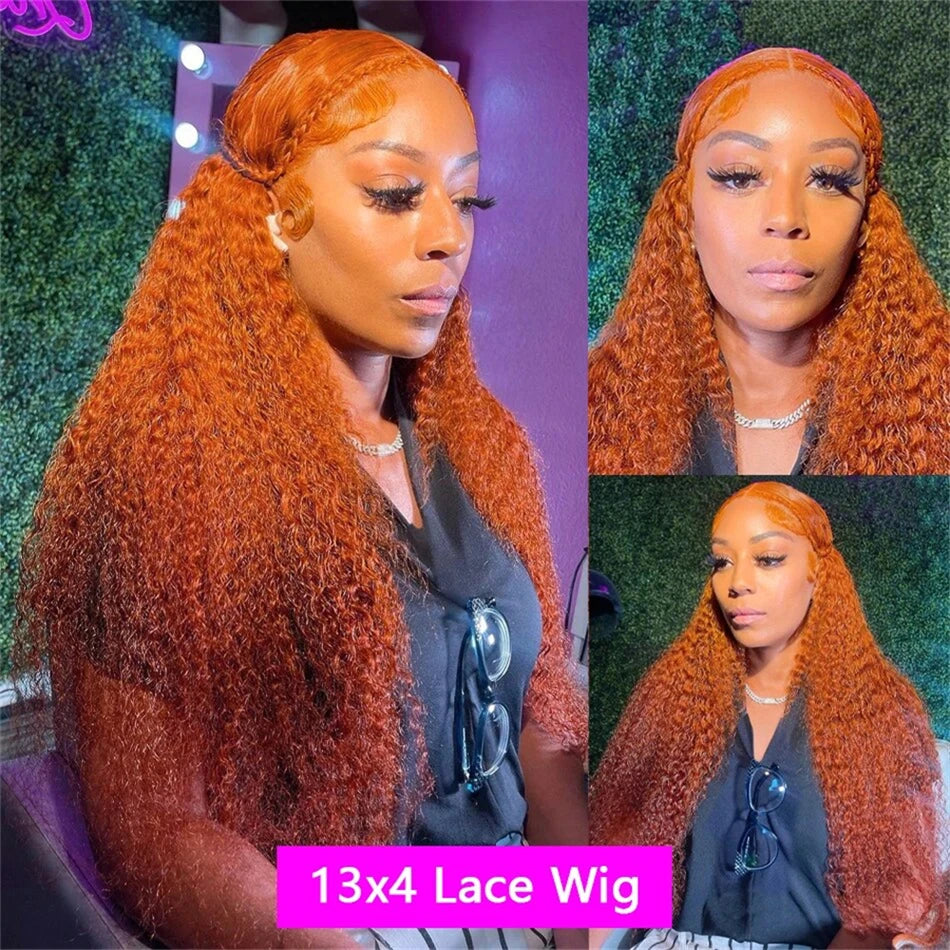 Perruque Lace Frontal 13x6 - Ondulée Ginger Orange, Cheveux Humains