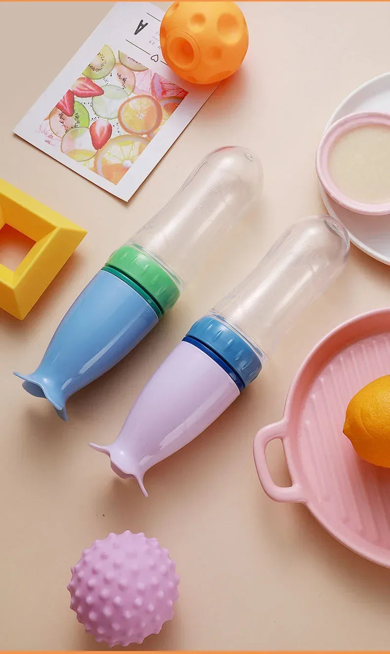 Biberon Bébé Silicone avec Cuillère - Biberon à Pousse