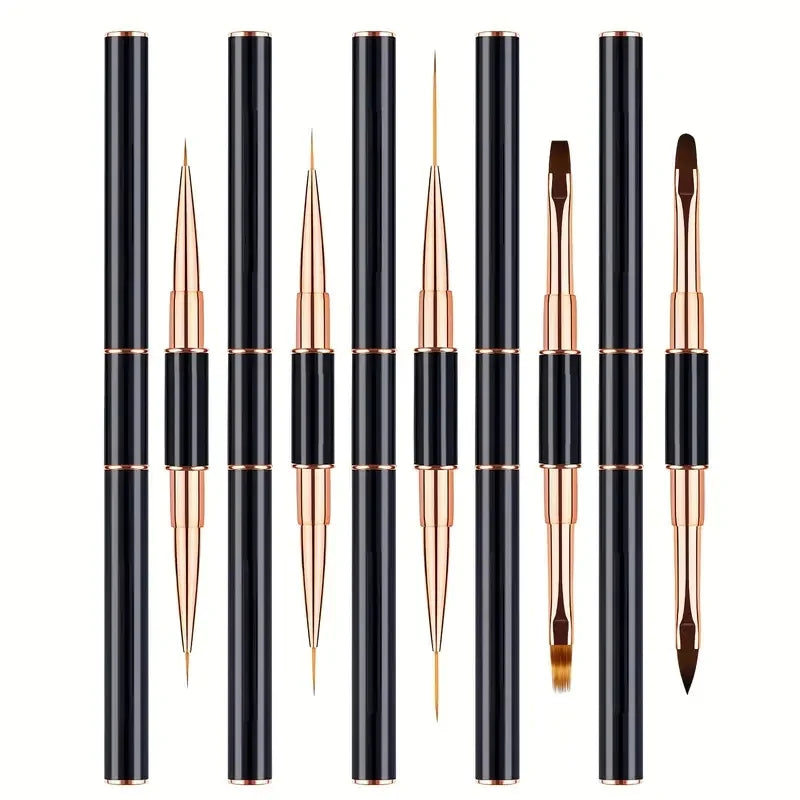 Set 5 Pinceaux Nail Art – Double Embout & Précision Ligne Fine