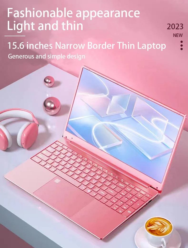 Laptop 15,6" Rose Élégant, Intel Celeron N5095, 16GB RAM, 1TB SSD, Windows 10, WiFi Dual