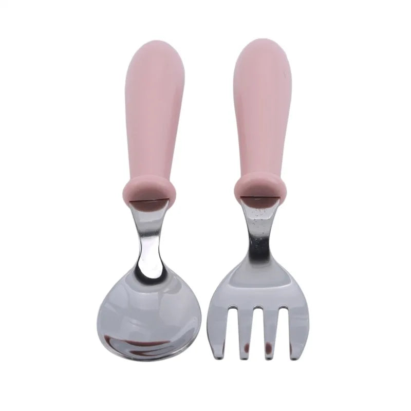 Set 3pcs Couverts Enfants - Cuillère & Fourchette en Acier Inox avec Boîte