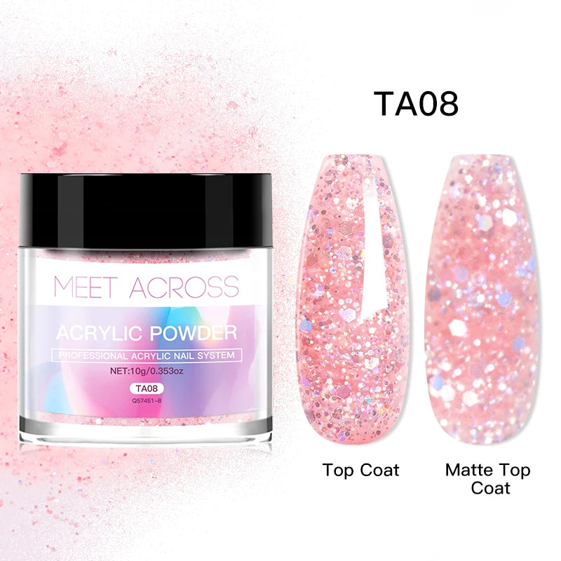 MEET ACROSS 10g poudre acrylique transparente rose blanc polymère professionnel pour extension d'ongles français nail art pas besoin de lampe durcissement