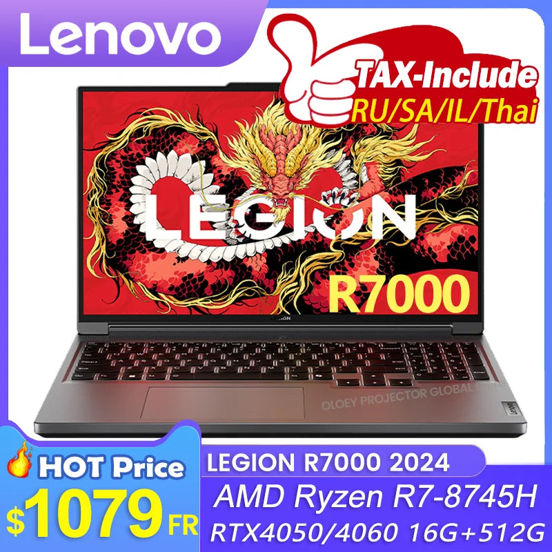 Lenovo LEGION R7000 2024, Gaming Laptop, AMD Ryzen 7 8745H, RTX 4050/4060, 16GB RAM, 512GB SSD