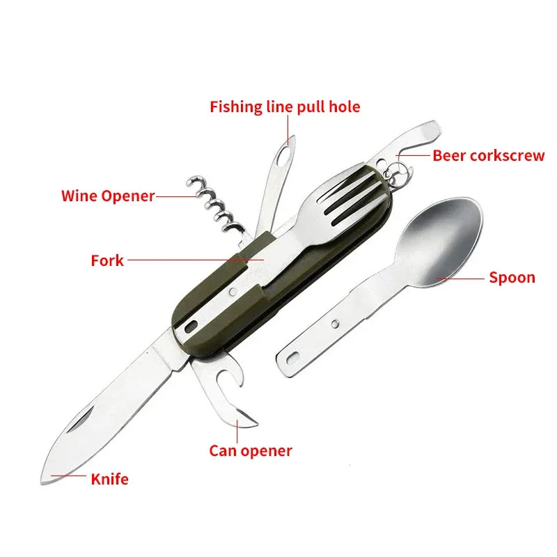 Couverts de Camping en Acier Inoxydable - Couteau, Fourchette et Cuillère Pliants