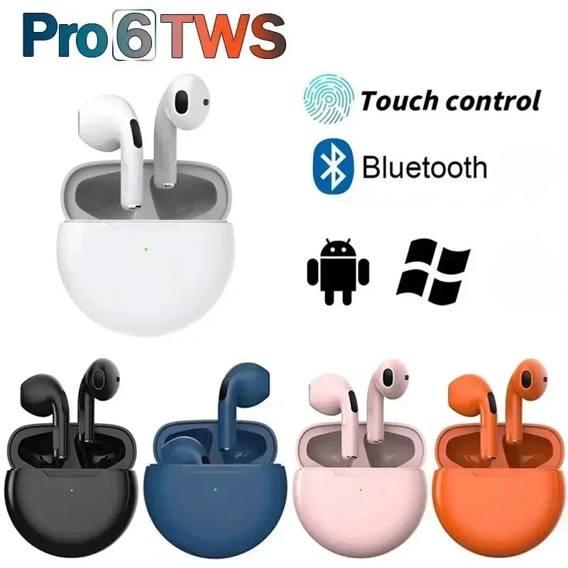 Écouteurs Pro 6 TWS – Bluetooth, Réduction de Bruit, Avec Micro, Compatible iPhone