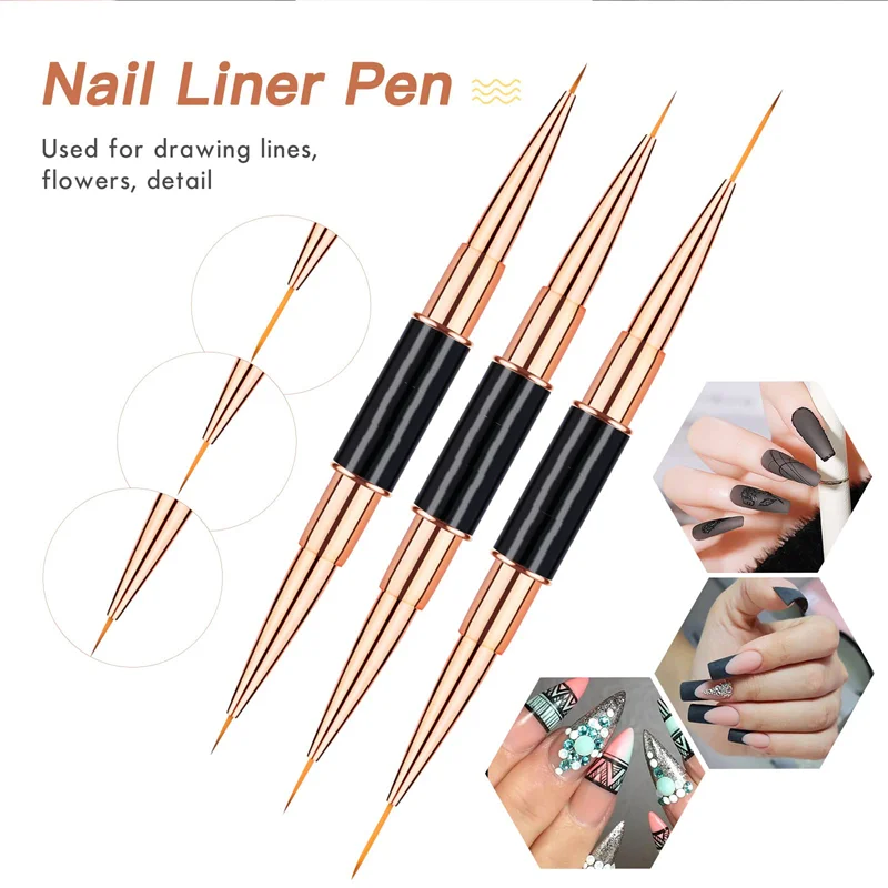Set 5 Pinceaux Nail Art – Double Embout & Précision Ligne Fine