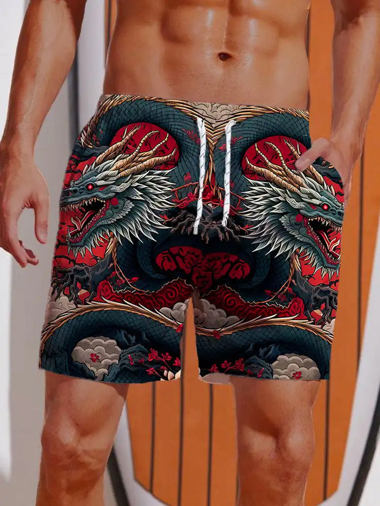 Short de Bain Homme – Impression Requin & Bateau Ukiyo-E