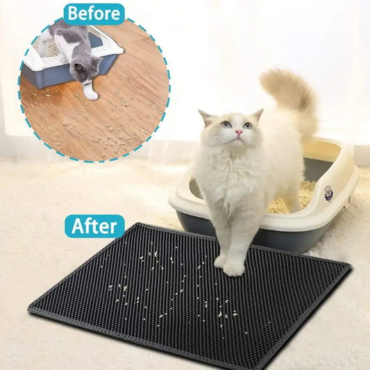 Tapis Litière Chat Étanche Double Couche - Antidérapant, Lavable