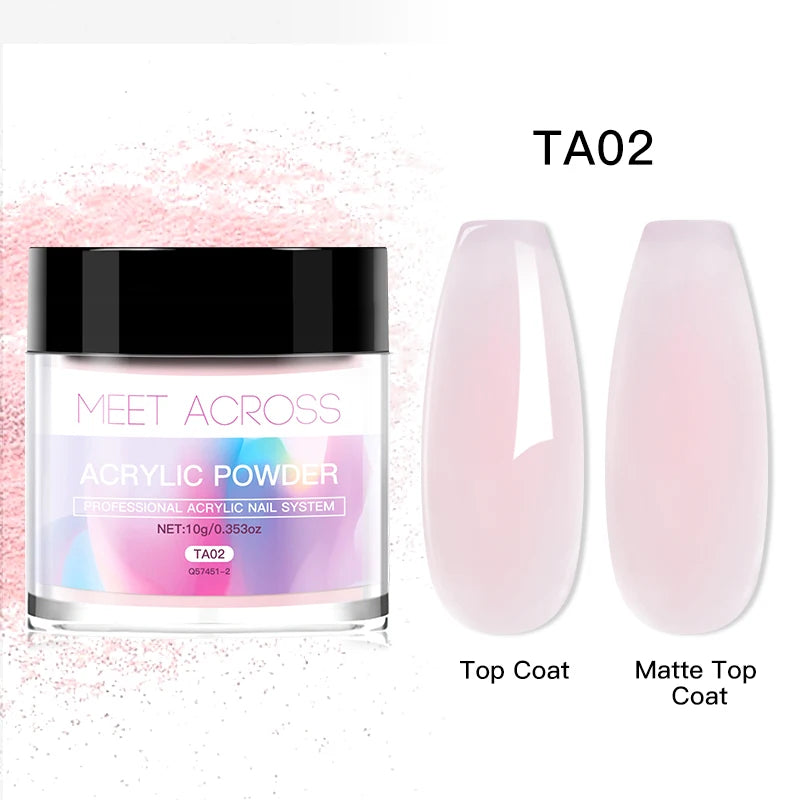 MEET ACROSS 10g poudre acrylique transparente rose blanc polymère professionnel pour extension d'ongles français nail art pas besoin de lampe durcissement