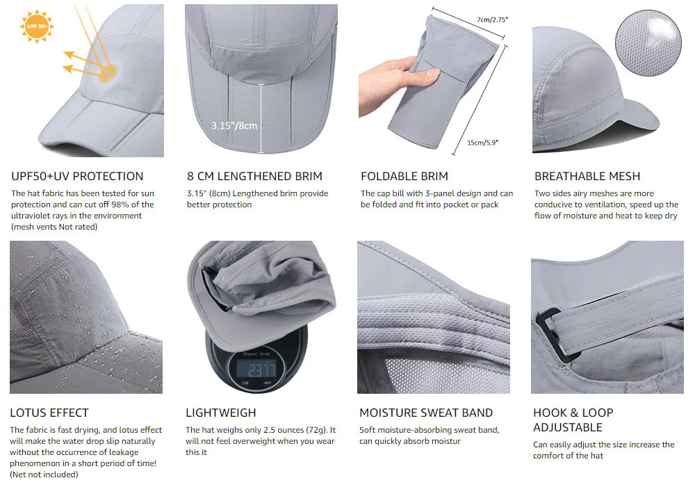 Casquette Pliable Extérieure UPF 50+ – Séchage Rapide & Imperméable