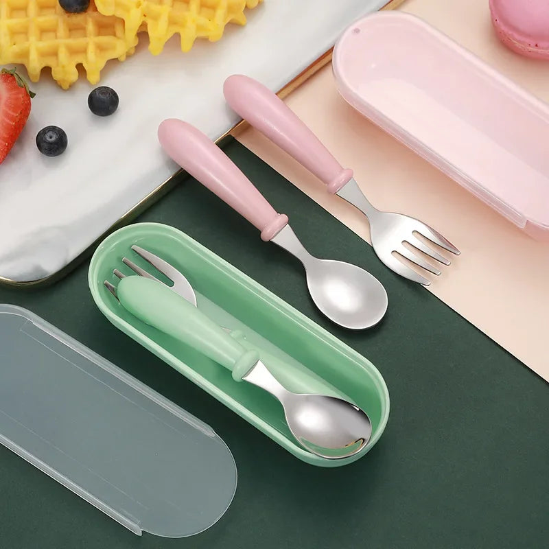 Set Vaisselle Bébé – Cuillère & Fourchette en Acier Inox, Pratique