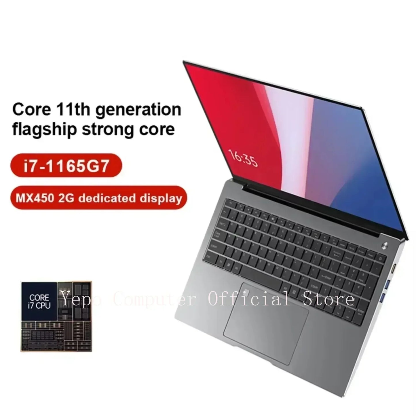 Yepo Laptop Intel Core i7, Windows 11 Pro, 15,6" 2K HD Screen, MX450 2GB, Carte Graphique Indépendante, Bureau