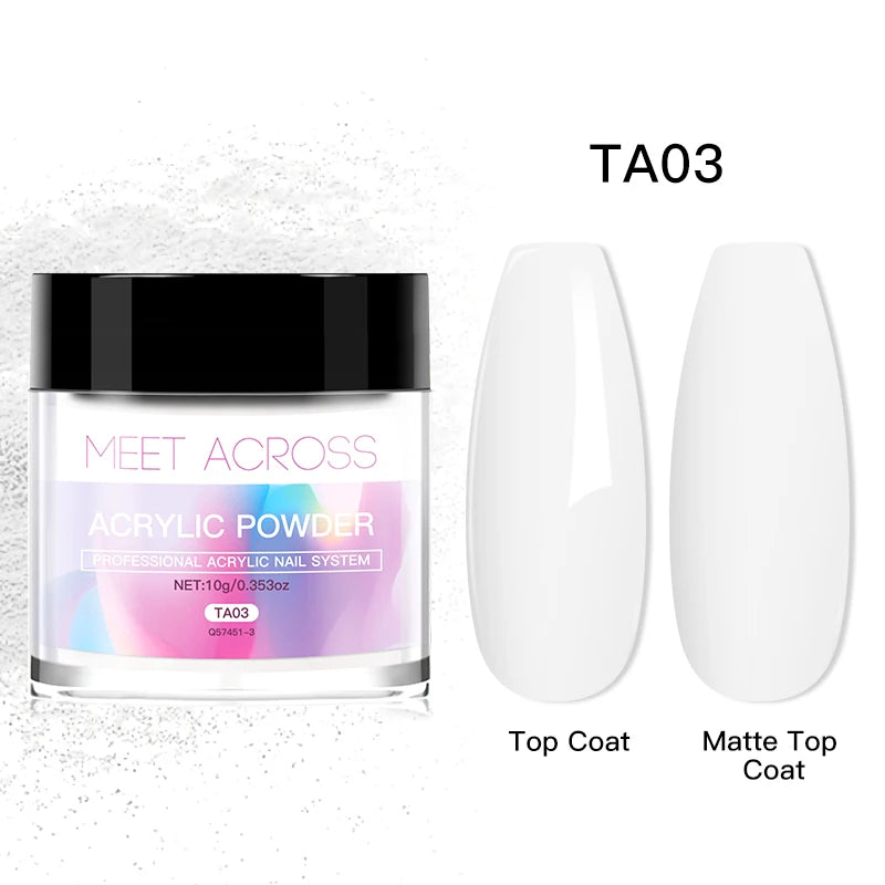 MEET ACROSS 10g poudre acrylique transparente rose blanc polymère professionnel pour extension d'ongles français nail art pas besoin de lampe durcissement