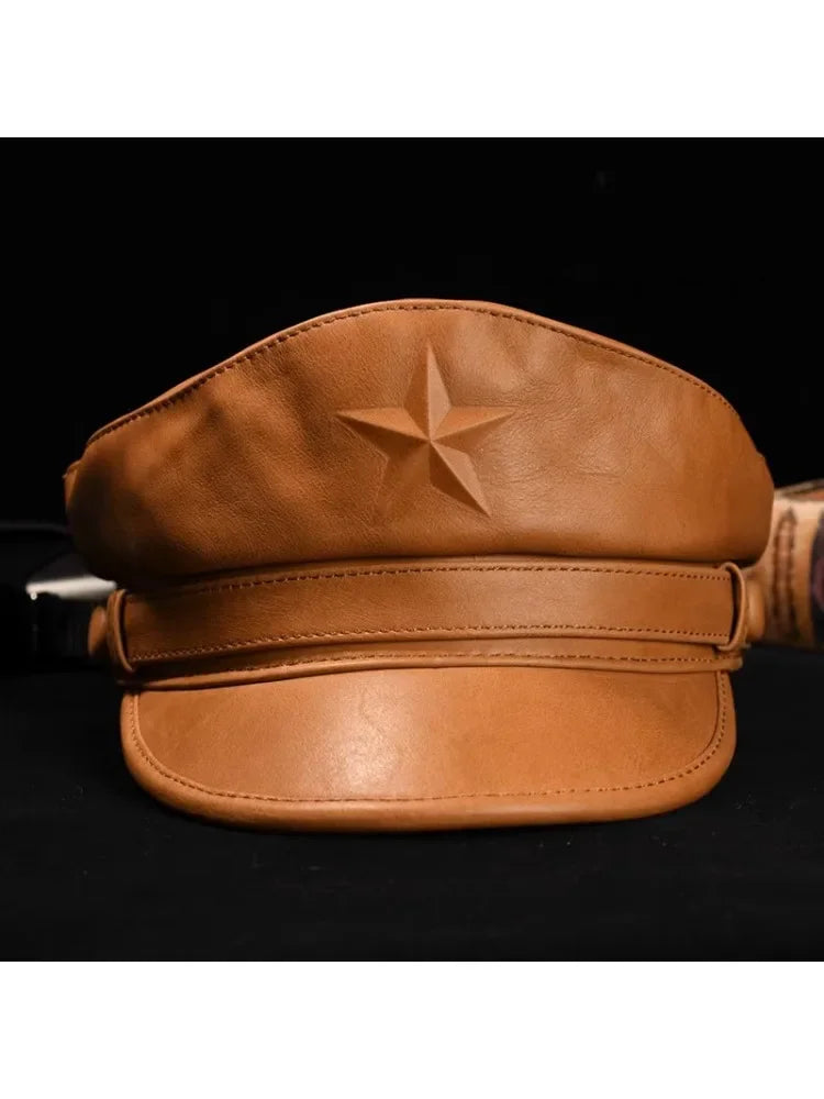 Casquette Militaire Rétro Homme, Cuir Véritable