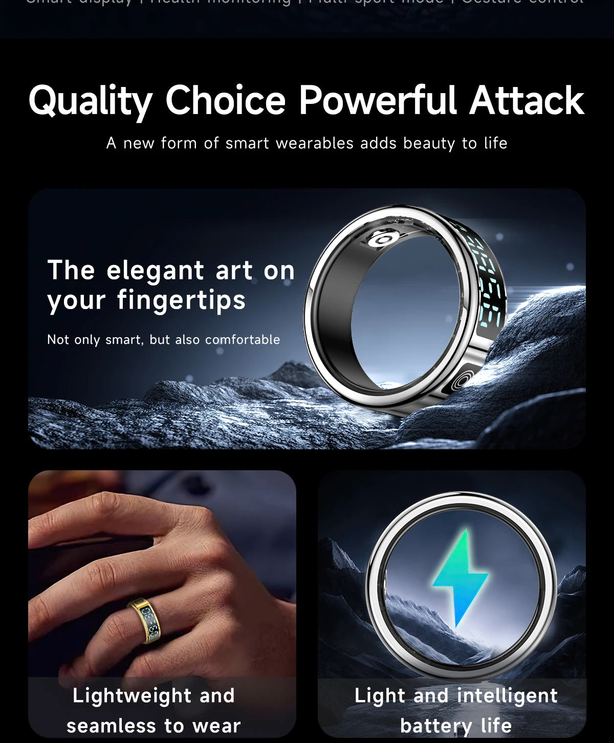 SR08 Smart Ring - LED, Bluetooth 5.1, étanchéité 5ATM