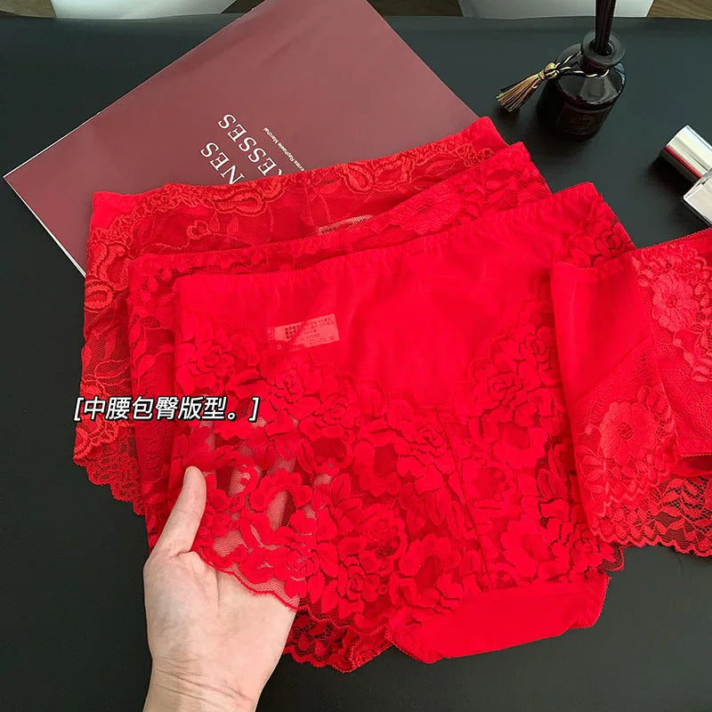 Culottes Femme Rouge – Dentelle Sexy & Seamless, Taille Moyenne