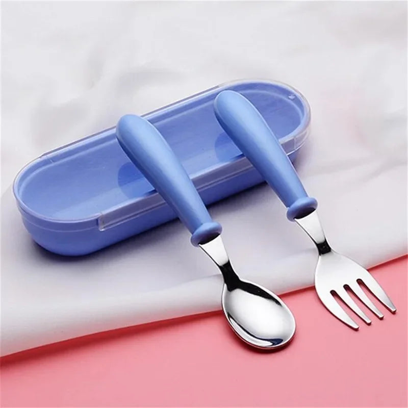 Set Vaisselle Bébé – Cuillère & Fourchette en Acier Inox, Pratique